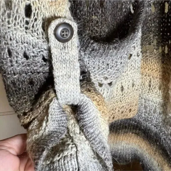 Black, Cream, Gray Open Front Neutral Striped Knit Crochet Cardigan Sweater 1X - Picture 10 of 10